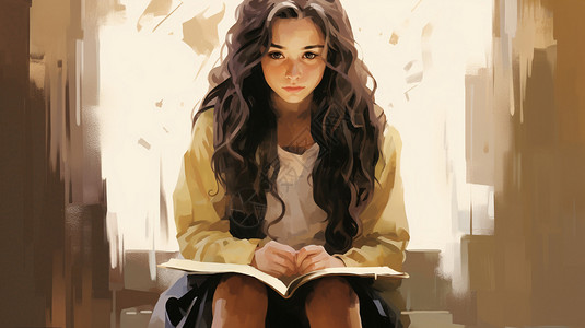 坐着看书的女生女孩坐着的插图插画