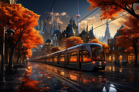 秋天傍晚的城市图片
