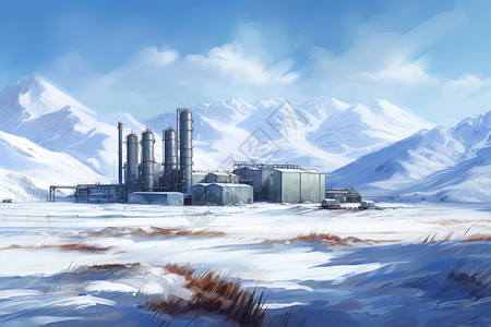地热发电厂雪景图图片