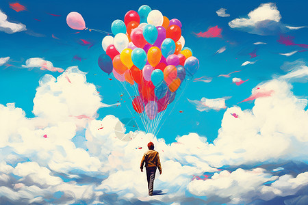 彩色降落伞空中的彩色气球插画