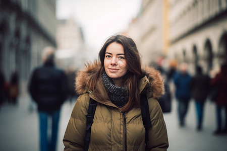 冬季城市街道上的女子图片