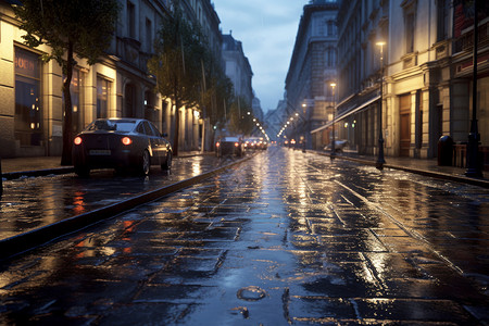 雨后寂静的街道背景图片