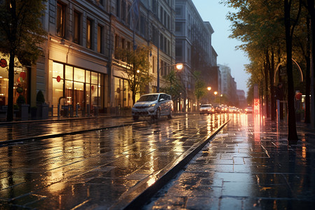 潮湿的城市街道背景图片