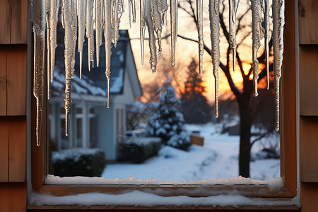冬季窗边的冰柱背景图片