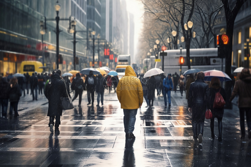 雨中繁忙的城市街道图片