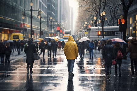 雨中繁忙的城市街道图片