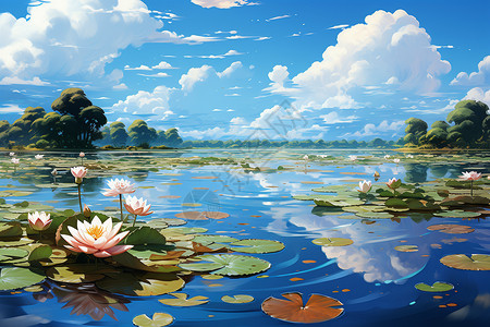 湖面上的睡莲背景图片