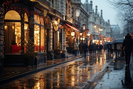 夜晚雨后的商业街图片