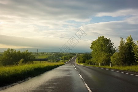 夏季美丽的乡间公路背景图片