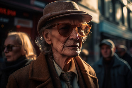 城市商业街中的老人背景图片