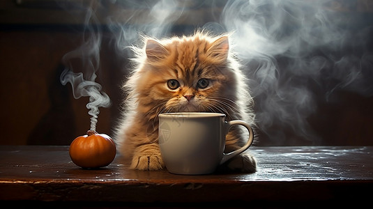 喝咖啡的猫喝饮料的小猫背景