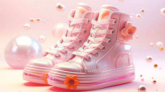 潮流粉色的高帮鞋插图插画
