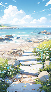 夏季海滨景观手绘插画图片