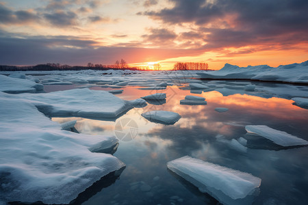 冬季海面融化的冰块背景图片