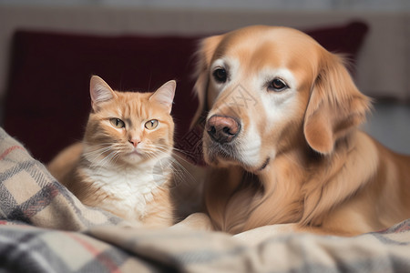 沙发上的猫猫狗狗图片