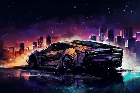 未来主义汽车的水彩画背景图片
