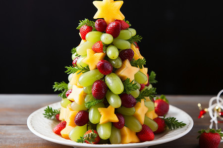 手工制作的水果圣诞树背景图片