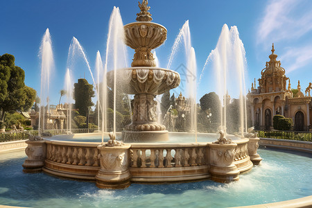 园林的喷泉建筑景观背景图片