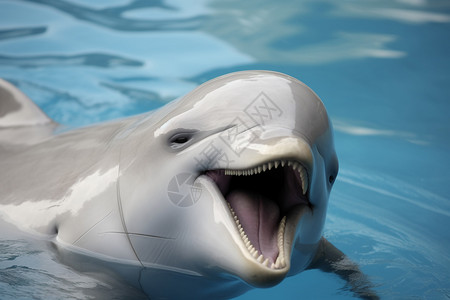 张嘴笑水族馆中的海豚背景