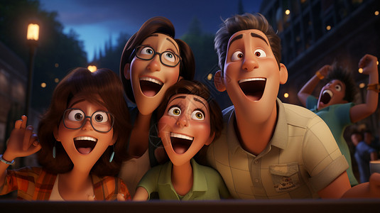 开心的动漫一家人背景图片