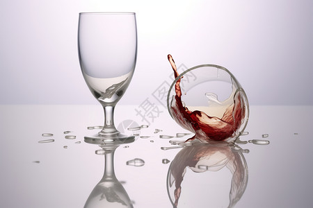 碎玻璃杯白色背景上破碎的红酒杯设计图片