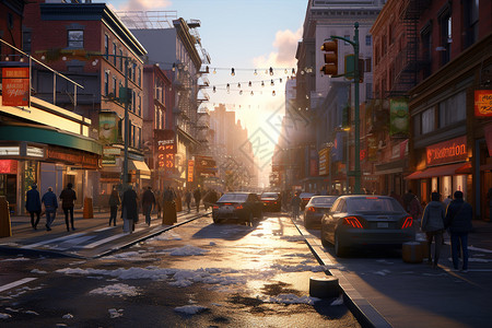 冬季繁忙的城市街道背景图片