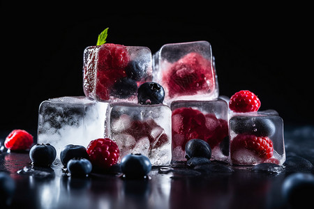 融化的水果冰块图片