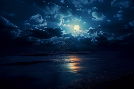 月光下美丽的海面背景图片