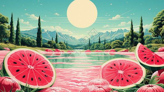 夏季炎热的西瓜插图背景图片