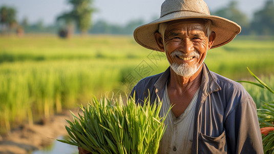 拿着水稻的农民图片