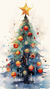 圣诞树水彩插图图片