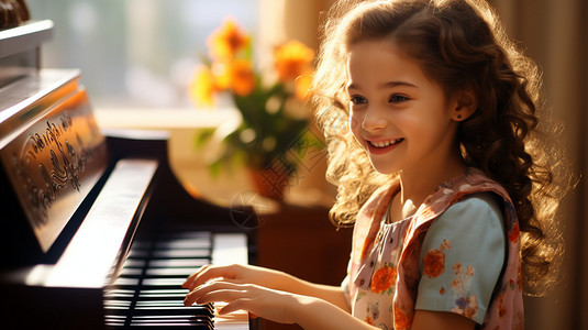 正在弹钢琴的小女孩图片