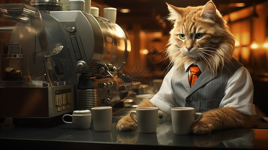 咖啡斑操作机器的金猫插画