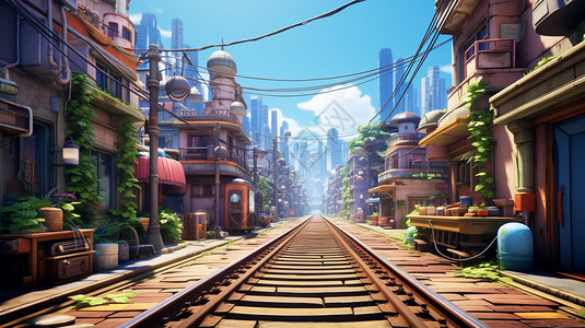 城市里的铁路背景图片