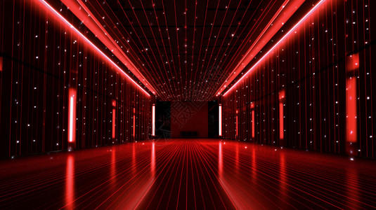 激光光源昏暗室内的红色背景设计图片