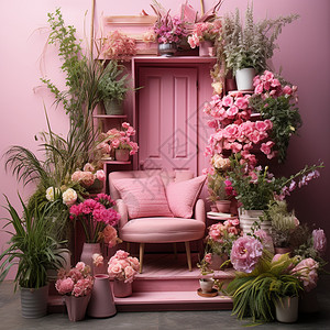 鲜花花店粉红色的鲜花展位设计图片