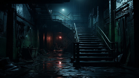 黑暗神秘的室内楼梯背景图片