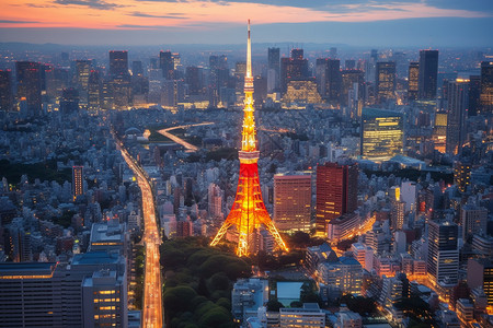 东京天际线城市地标性建筑背景