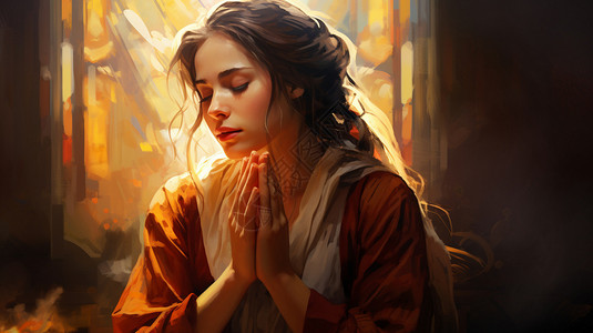 基督徒祷告祷告中的基督徒女人插画