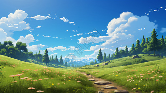 美丽的森林大草原卡通插图背景图片