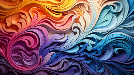 波浪对称花纹多彩的绘画图案背景