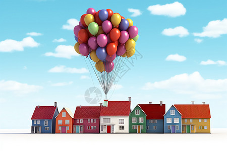 升空气球充满童趣的建筑群插画