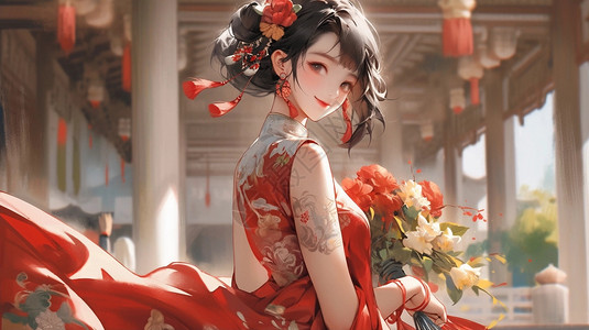 古典旗袍美女背景图片