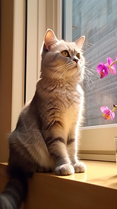 阳光照耀的小猫图片