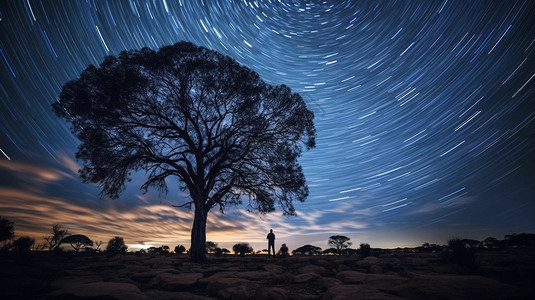 星空下的大树背景图片