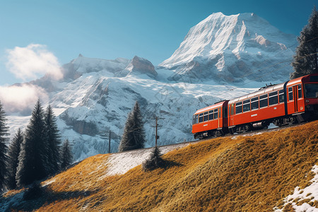 瑞士火车治愈的雪山自然风光背景