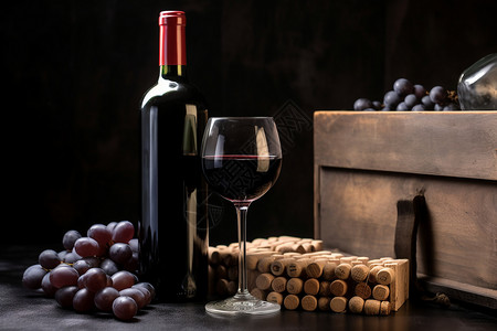 木制桌子和草地葡萄美味的葡萄酒背景