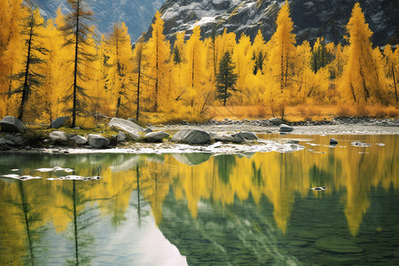 秋景倒影在河流图片