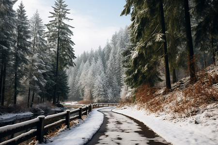 积雪路面树上的积雪背景