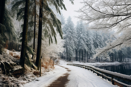 积雪路面冬天的公园雪景背景